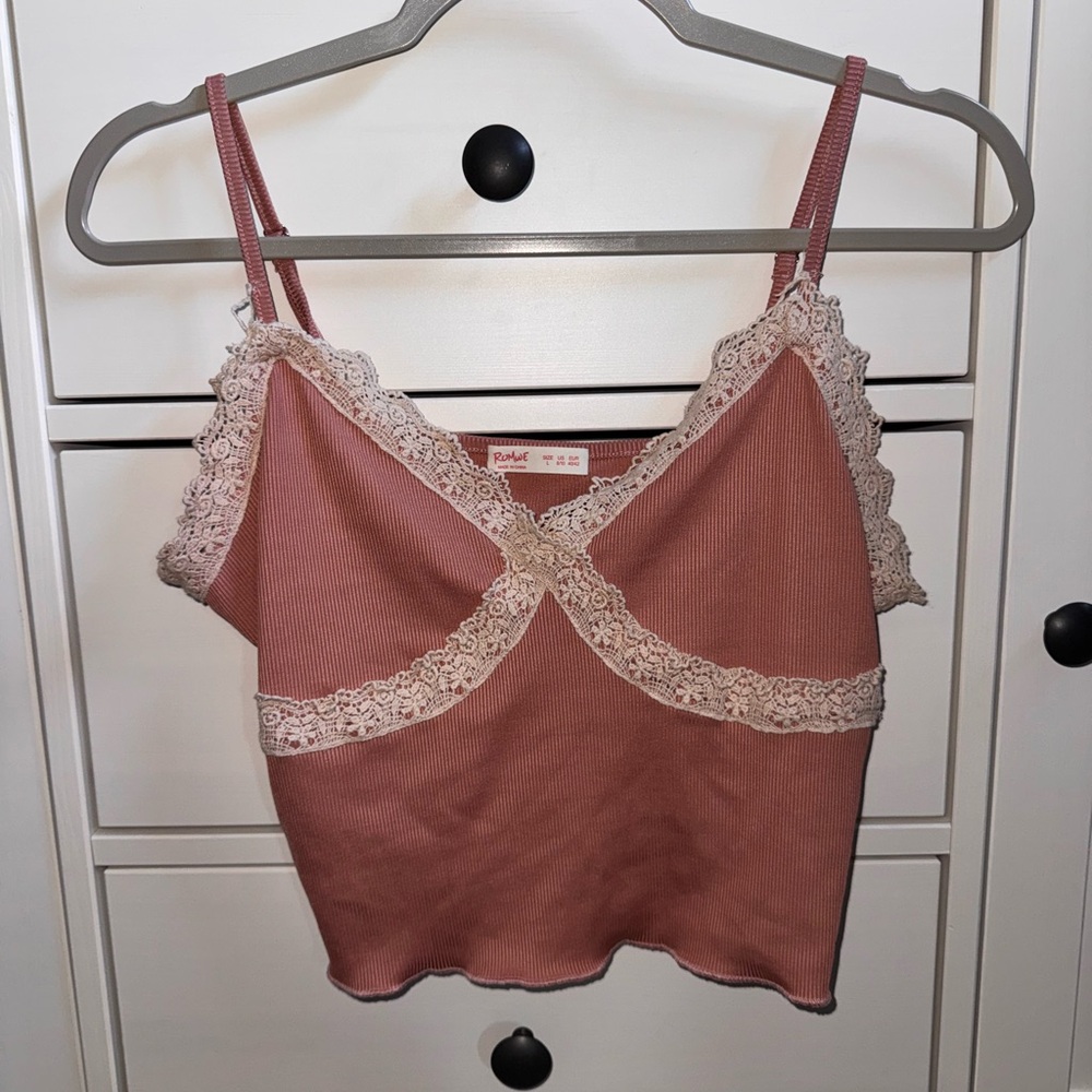 ROMWE Dusty Pink Lace Cami Top